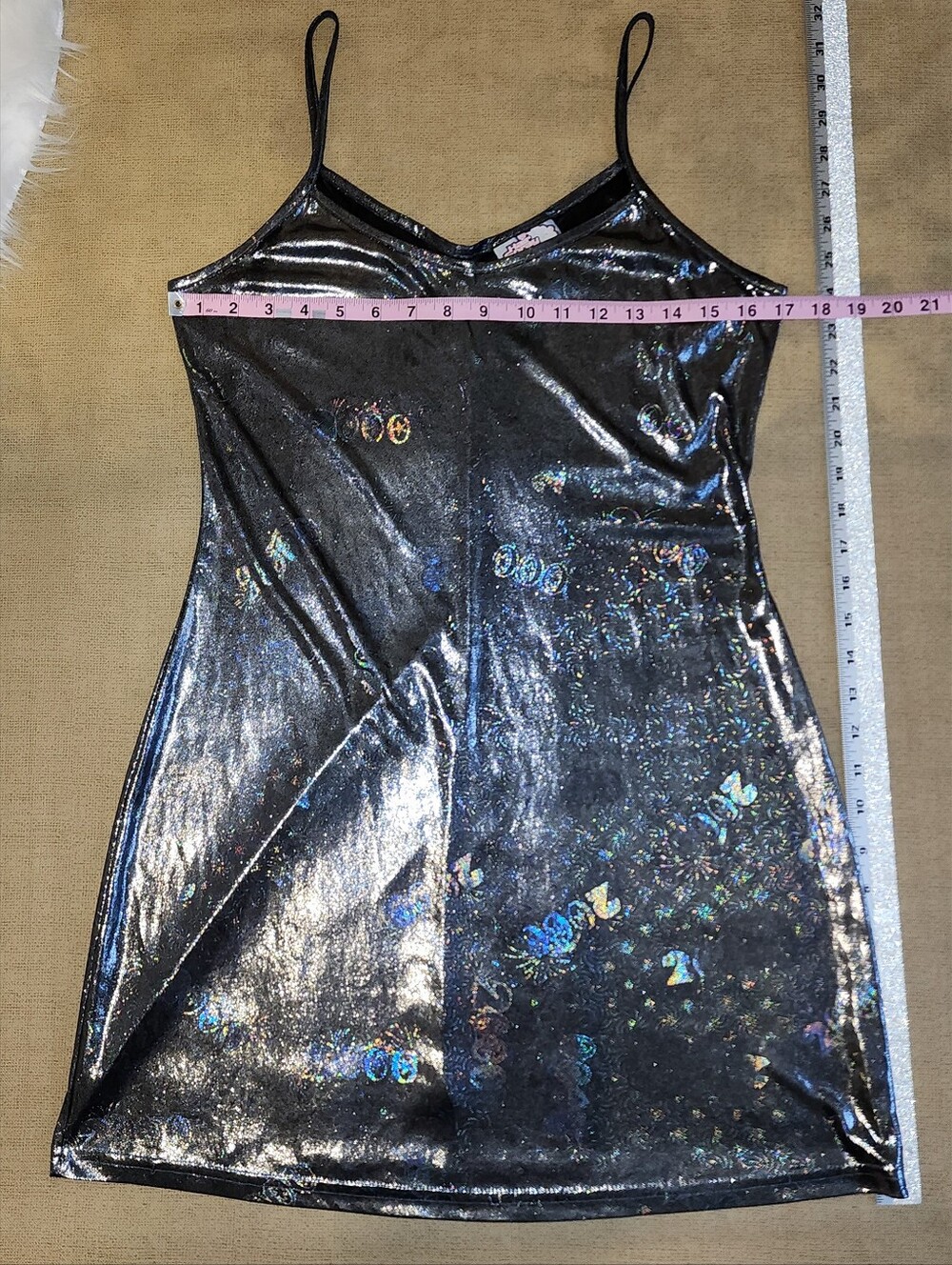 Vintage Y2K Hairspray Metallic Silver Holographic Millennium Party Slip Dress - Picture 4 of 13